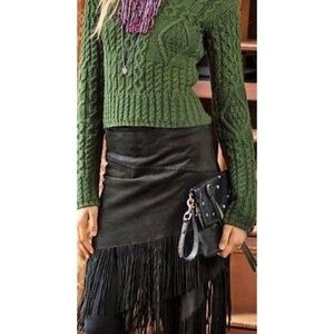 Black Fringe polo Ralph Lauren leather skirt​​​​​​